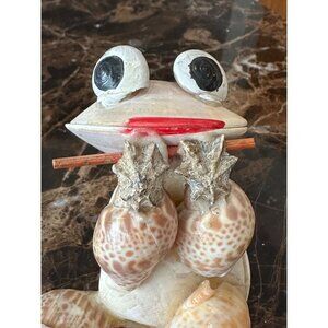 Handmade Shell Frog Figurine With Googly Eyes & Stick Sea Shells StarFish Beach